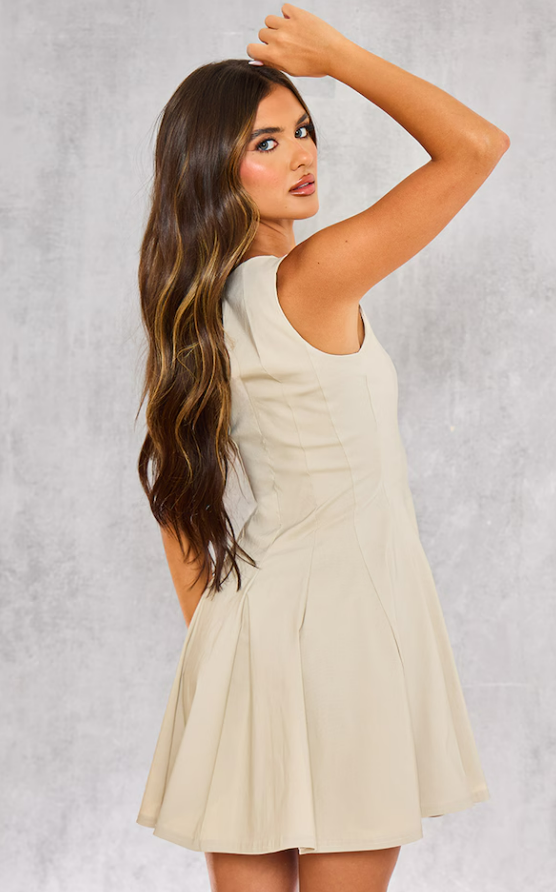 Chupu Stone Stretch Woven Pleated Shift Dress